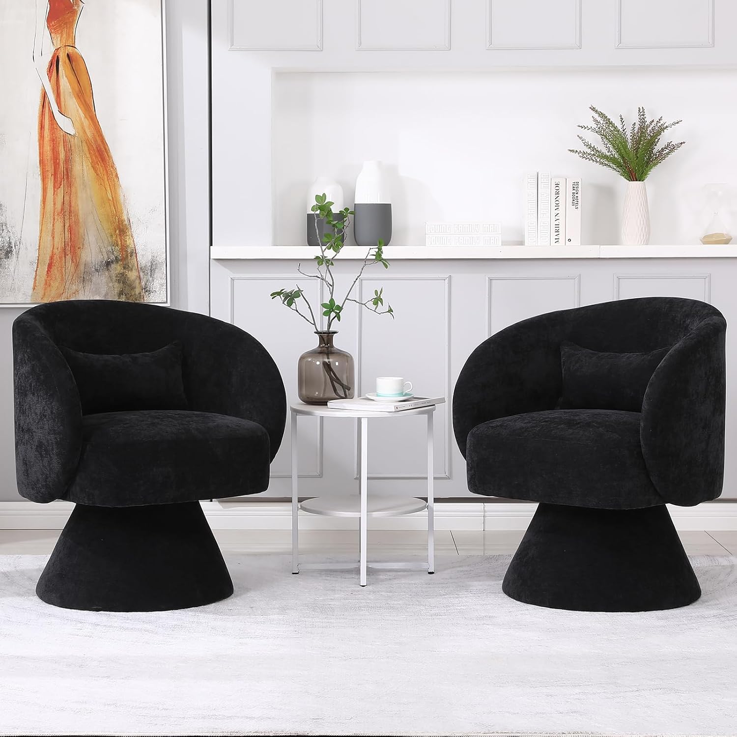 KIVENJAJA Swivel Chairs Set of 2, Linen Upholstered 360