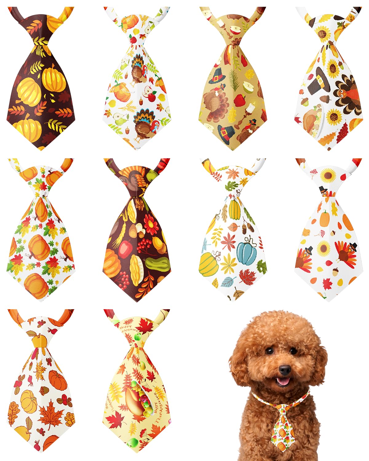 PET SHOW 10 Pack Thanksgiving Small Dog Ties Neckties for Doggies Cats Adjustable Holiday Grooming Accessories Neck Ties Bowties Girl Boy Pets