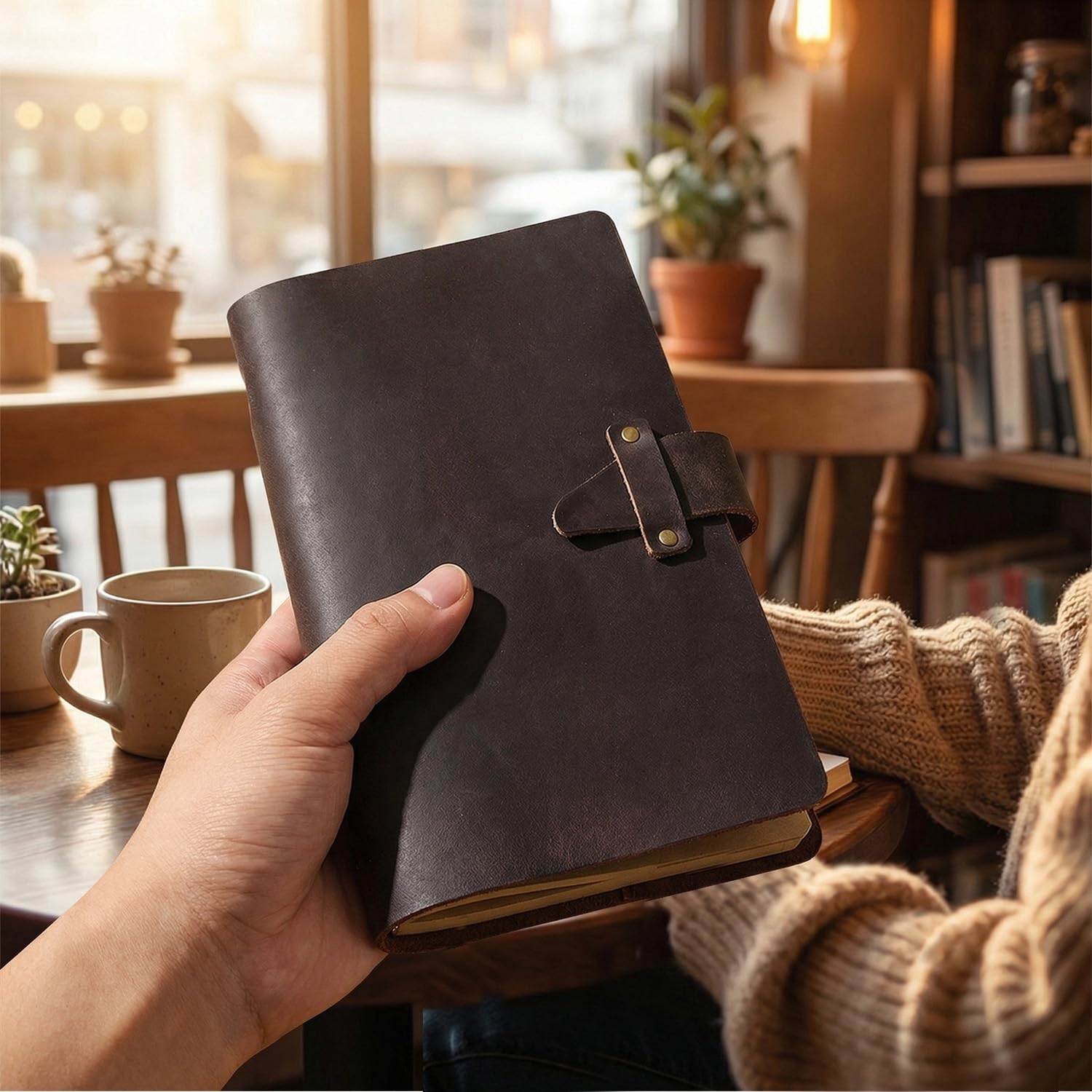 Acidea Carnet de notes rechargeable en cuir A6, classeur vintage à 6 anneaux avec couverture en cuir véritable Crazy Horse avec 192 pages de recharge de papier kraft vierge, poche, pour écrivains
