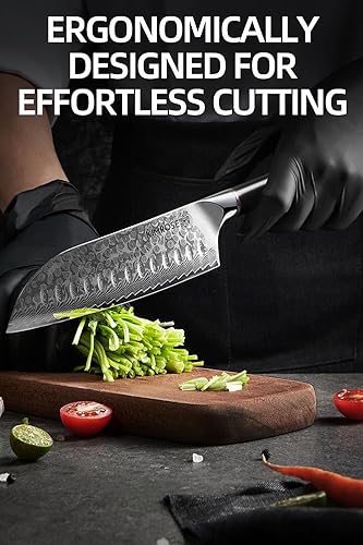 Miniatura 3 de KIMROSE Juego de cuchillos de Damasco - 3 piezas - Acero de aleación de alto carbono 10Cr15CoMoV - Cuchillo de chef profesional - Mango G10 -