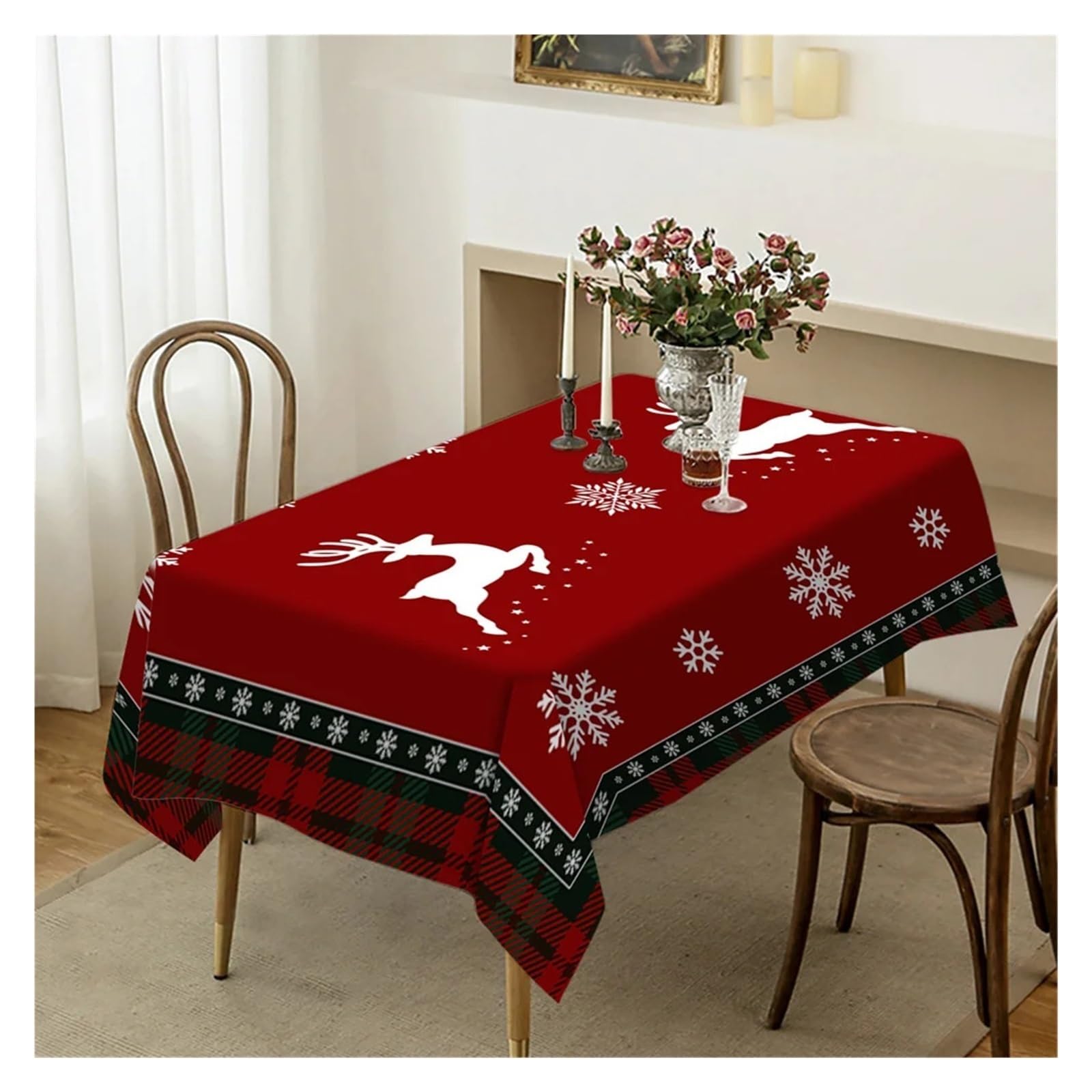 tischtuch weihnachten Plaid Weihnachten Baum Hirsch Schneeflocke Tischdecke Hochzeit Party Geschirr Tischdecke Küchen Esstisch Abdeckung Hause Dekoration für Partys, Dekoration(03,140x240cm 55x94inch)