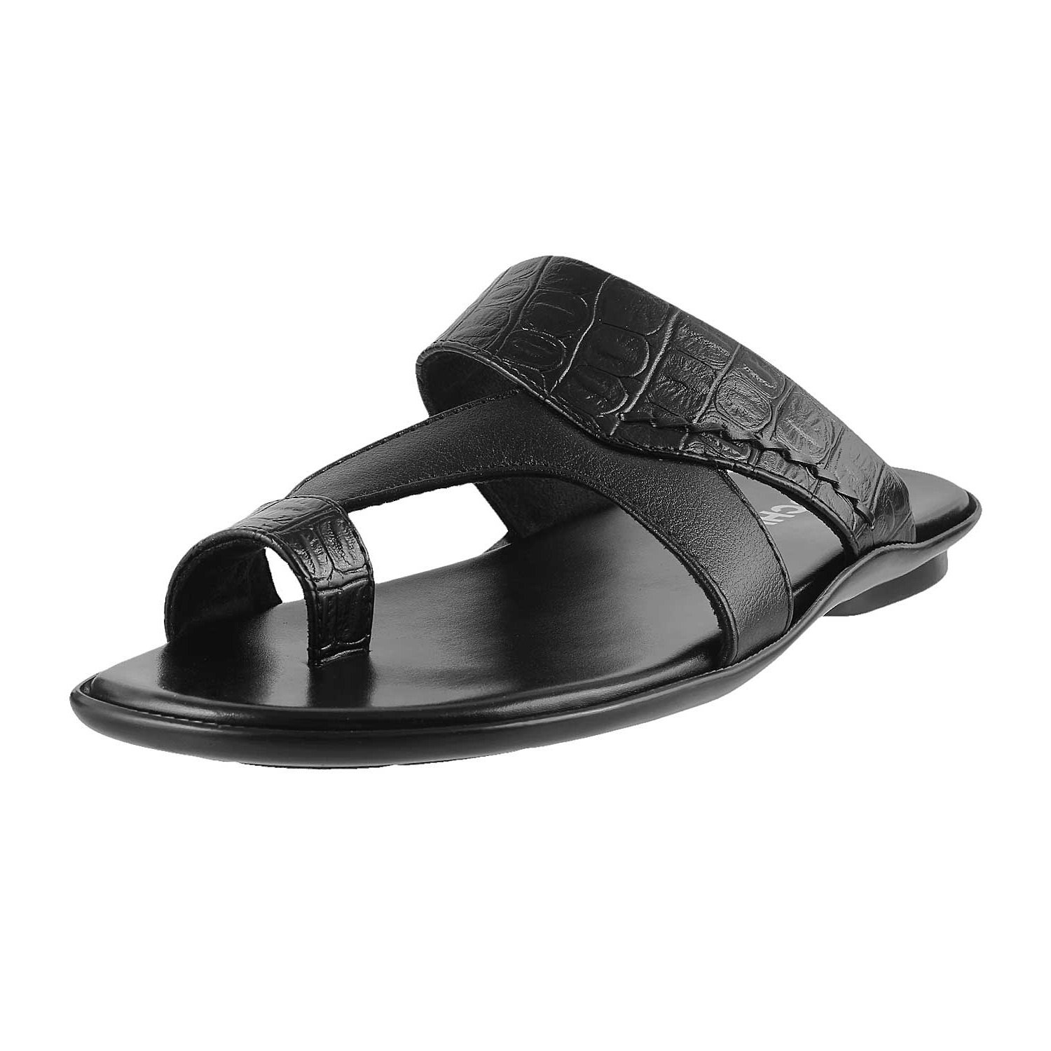 Metro Men's Black Leather Slippers-8 UK (42 EU) (16-8546)