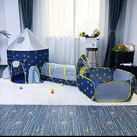 Tenda Castelo Túnel Barraca Infantil 3 em 1- cesta brincadeira. Azul