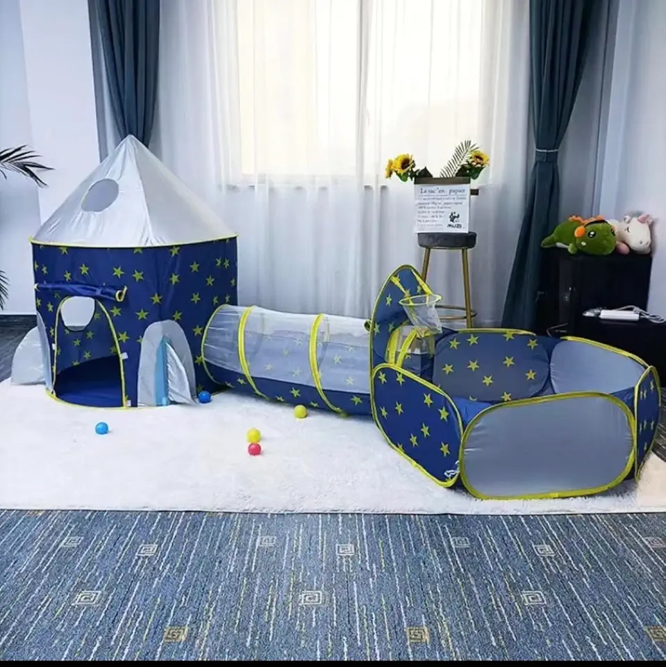 Tenda Castelo Túnel Barraca Infantil 3 em 1- cesta brincadeira. Azul