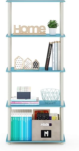 Vista 113 de Furinno Turn-N-Tube - Estantería multiuso de 5 niveles, estantería para exhibición, almacenamiento o libros, con tubos redondos, color cereza claro