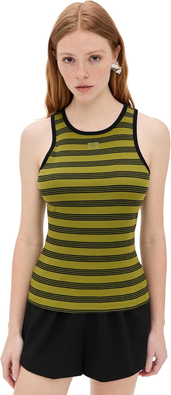 Ganni Women’s Striped Soft Cotton Rib Tank Top Ganni Women’s Striped Soft Cotton Rib Tank Top