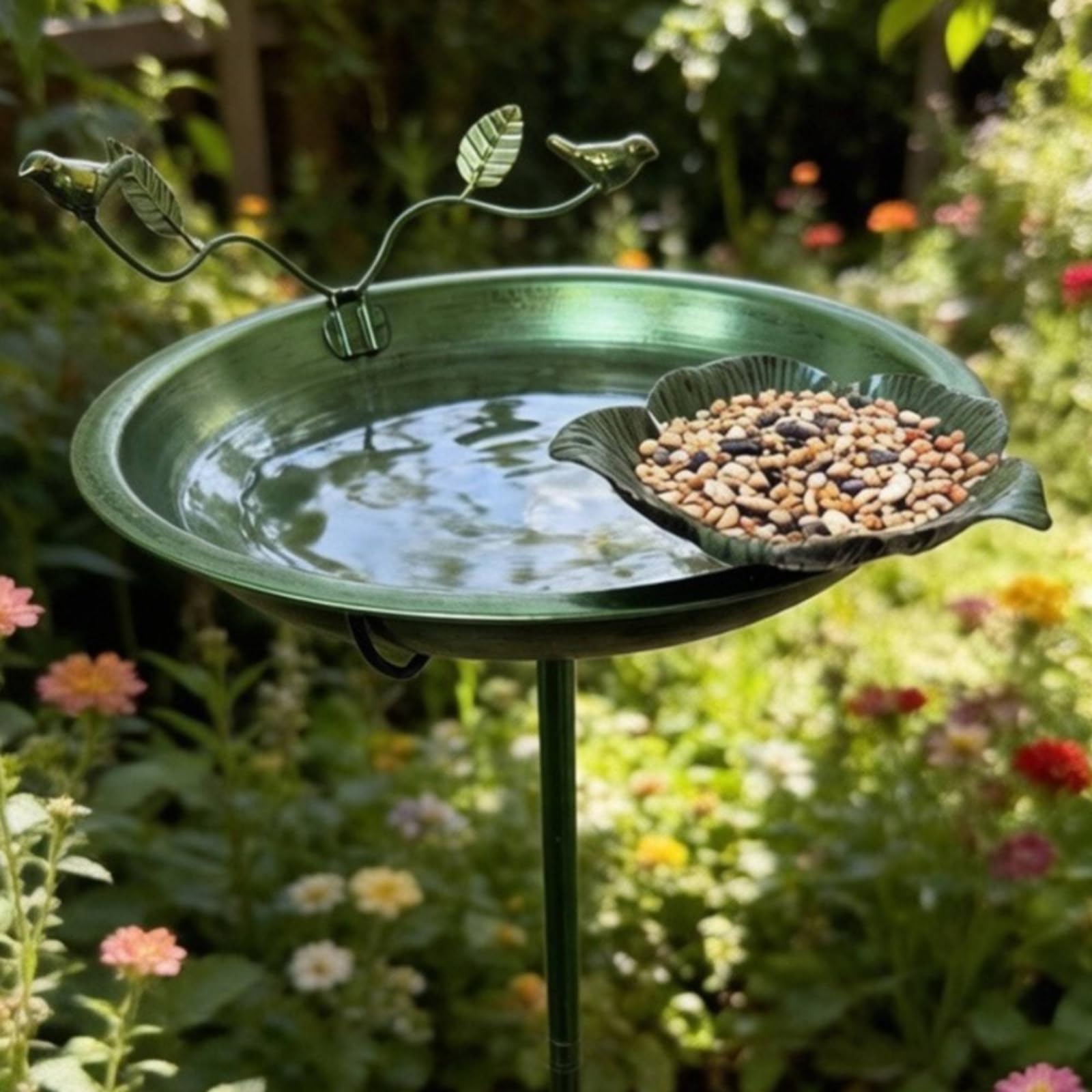 Colcolo Birdbath Feeder Vogelbad Vogeltränke Vogelhaus Vogelstation aus Eisen mit Hoher Einschubstange Und Blattförmigem Futtercup für Lockende Anziehung für Hof Blumenrabatte Balkon