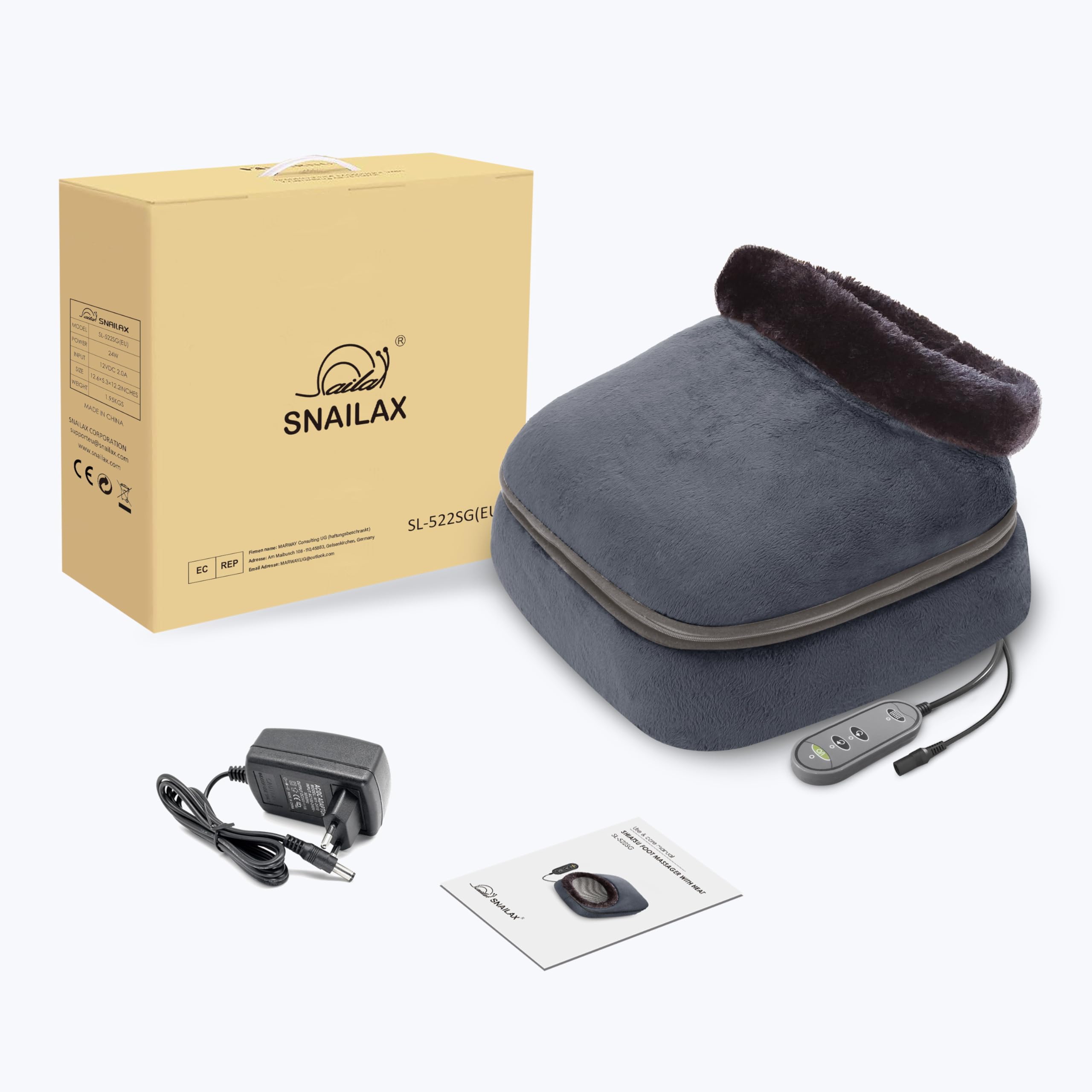 Snailax 2 w 1 masażer Shiatsu do stóp i pleców z podgrzewaniem - ugniatany masażer do stóp z poduszką grzewczą, poduszka do masażu pleców lub podgrzewacz do stóp, masażery do pleców, nóg, stóp, relief szary