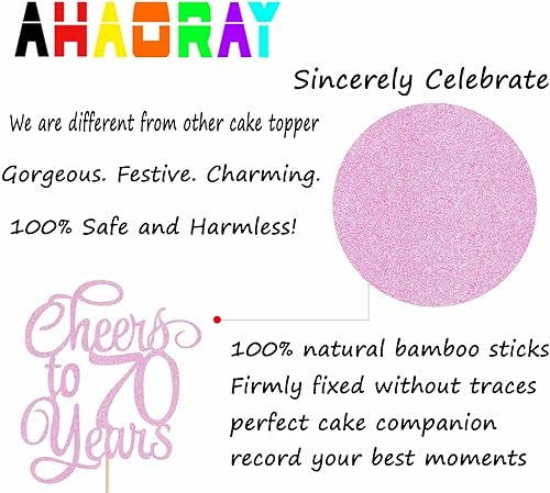Miniatura 21 de Decoración para tartas de Cheers to 70 Years – Suministros de decoración de pasteles de cumpleaños 70 con purpurina dorada, perfecto para 70