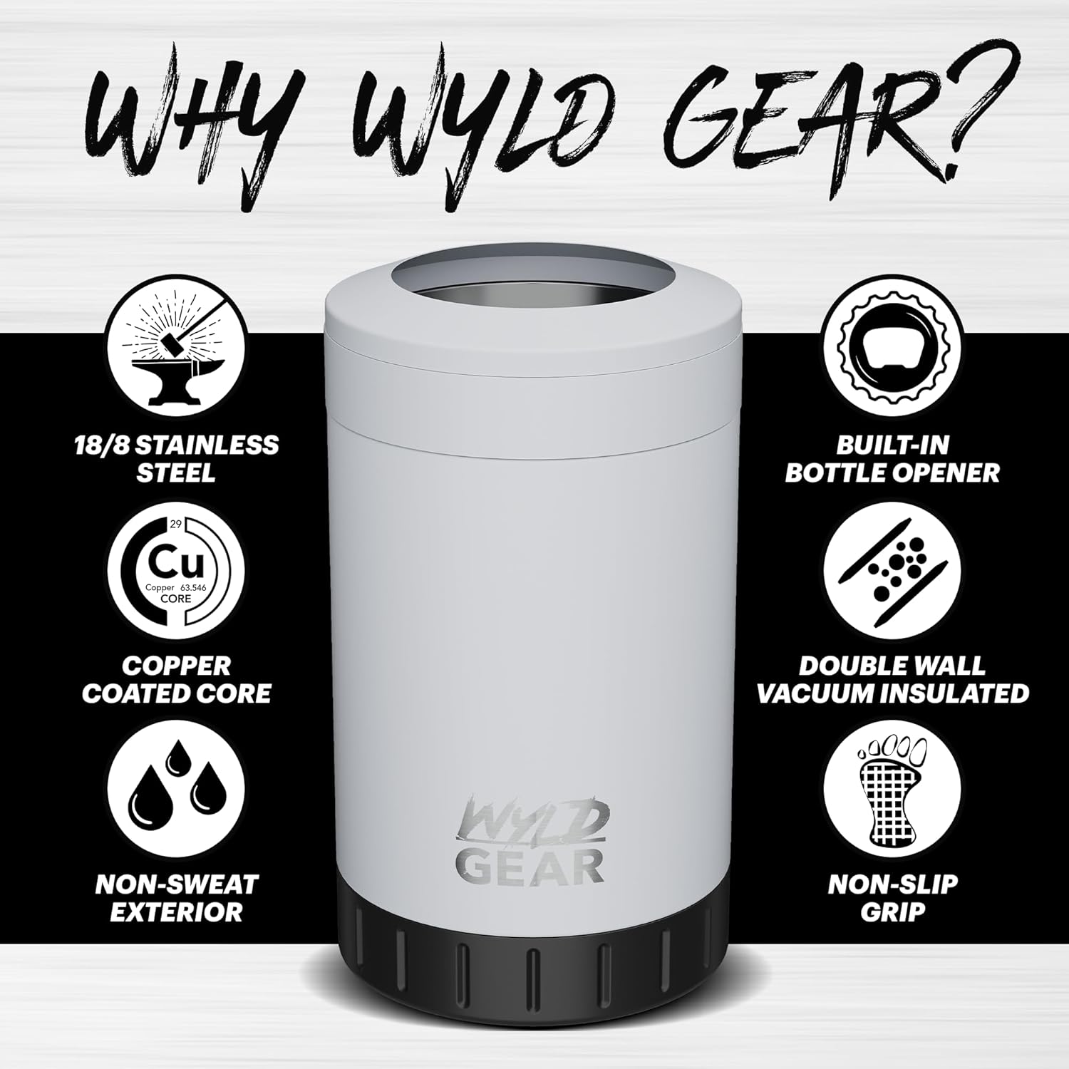 Wyld Gear Insulated Stainless Steel Multi-Can Cooler with Built-In Can Opener & Triple-Sized Can Holder | Durable Coating - Non-Slip Rubber Base - Perfect for Soda Beer & Outdoor Adventures - White