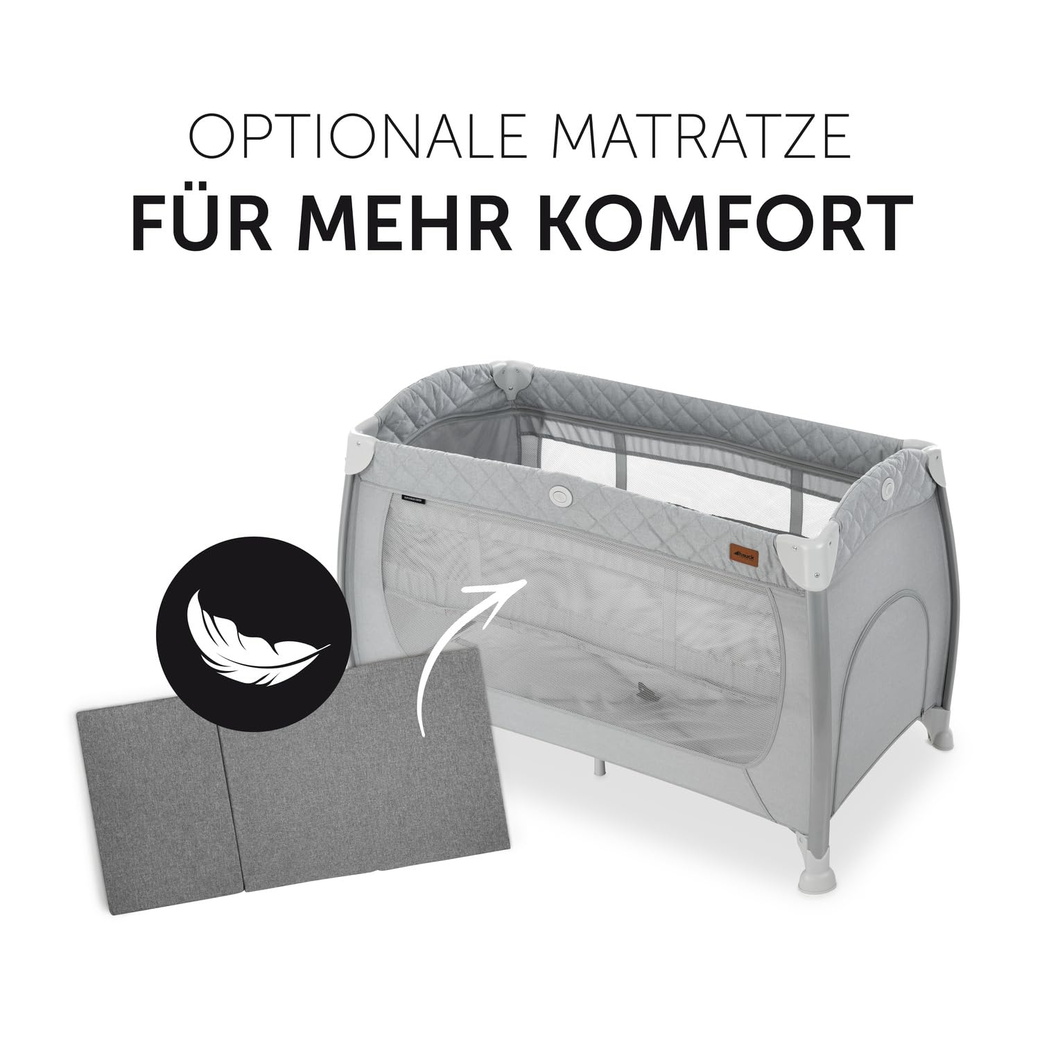hauck Reisebett Play N Relax Center mit Wickelauflage, höhenverstellbar und seitlichem Einstieg - Quilted Grey