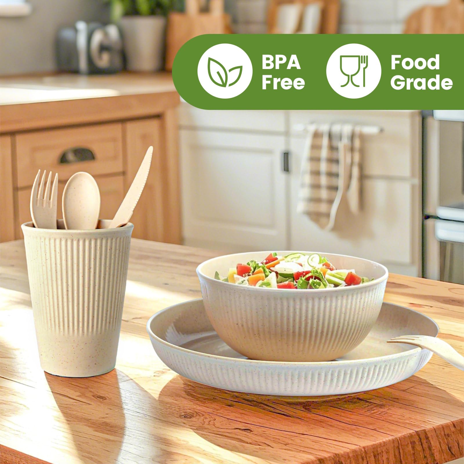 Amazon.com | 36-Piece Reusable Wheat Straw Dinnerware Sets for 6