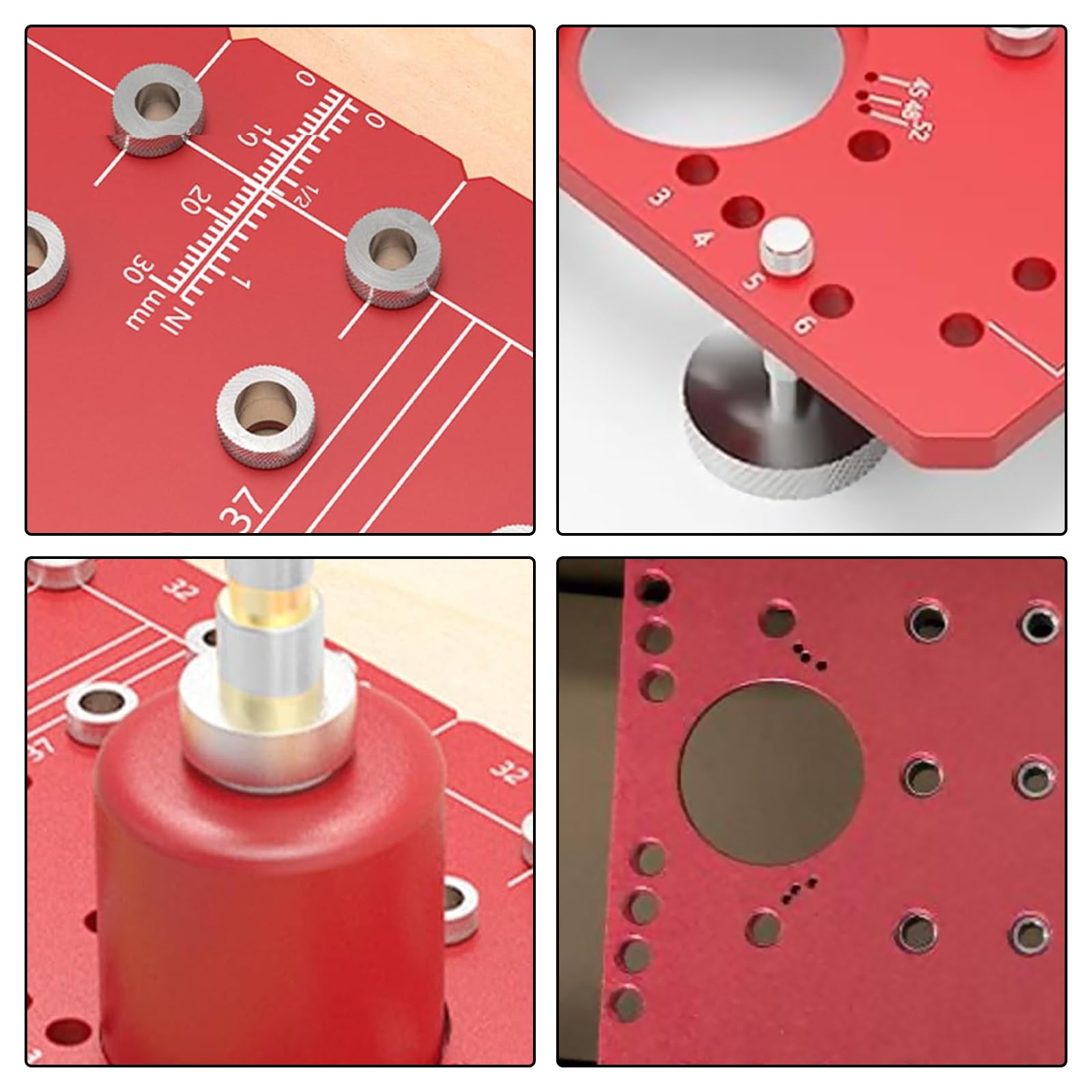 Dima di Foratura, Dima per Cerniera per Ante Cucina 2 in 1 in Lega di Alluminio con Dima di Foratura con 11 Fori Jig per Perni per Mensola e Cerniera con Punte da Trapano da 2 mm 5 mm 1/4 di Pollice