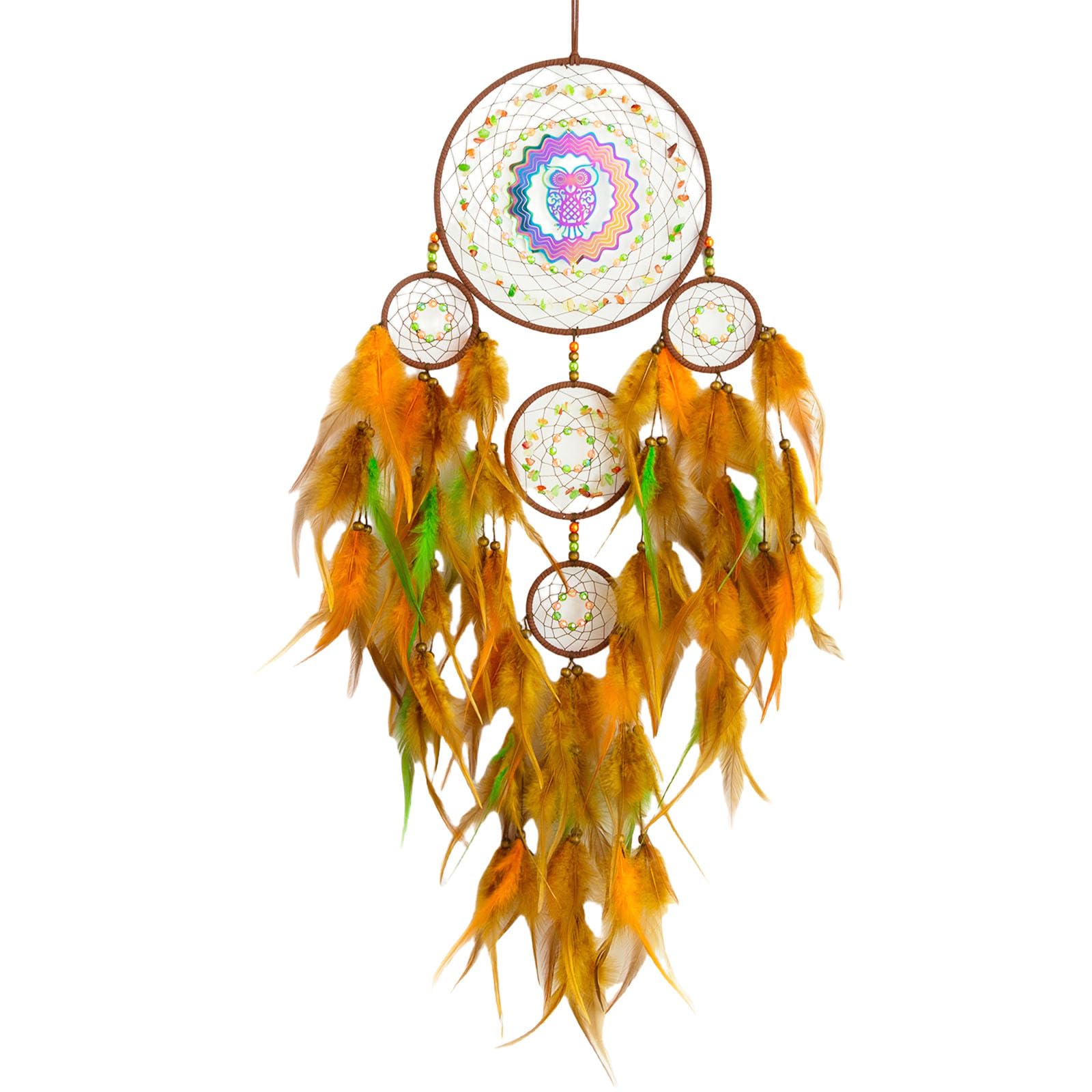 Handwoven 3D Owl Dreamcatchers Windchimes with Feathered Wall Hanging Ornament for Bedroom and Living Space Decoration Spiritual Gift