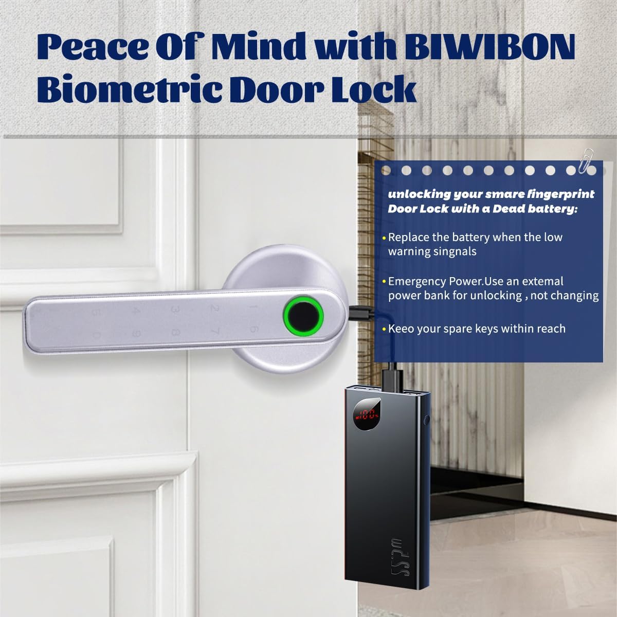 Fingerprint Door Lock,Touchscreen Biometric Door Lock, with Passcode keypad keyless Entry Door Handle,Smart Lock Handle Digital Door Lock, for Bedroom Home Hotel Office Apartment (Sliver)