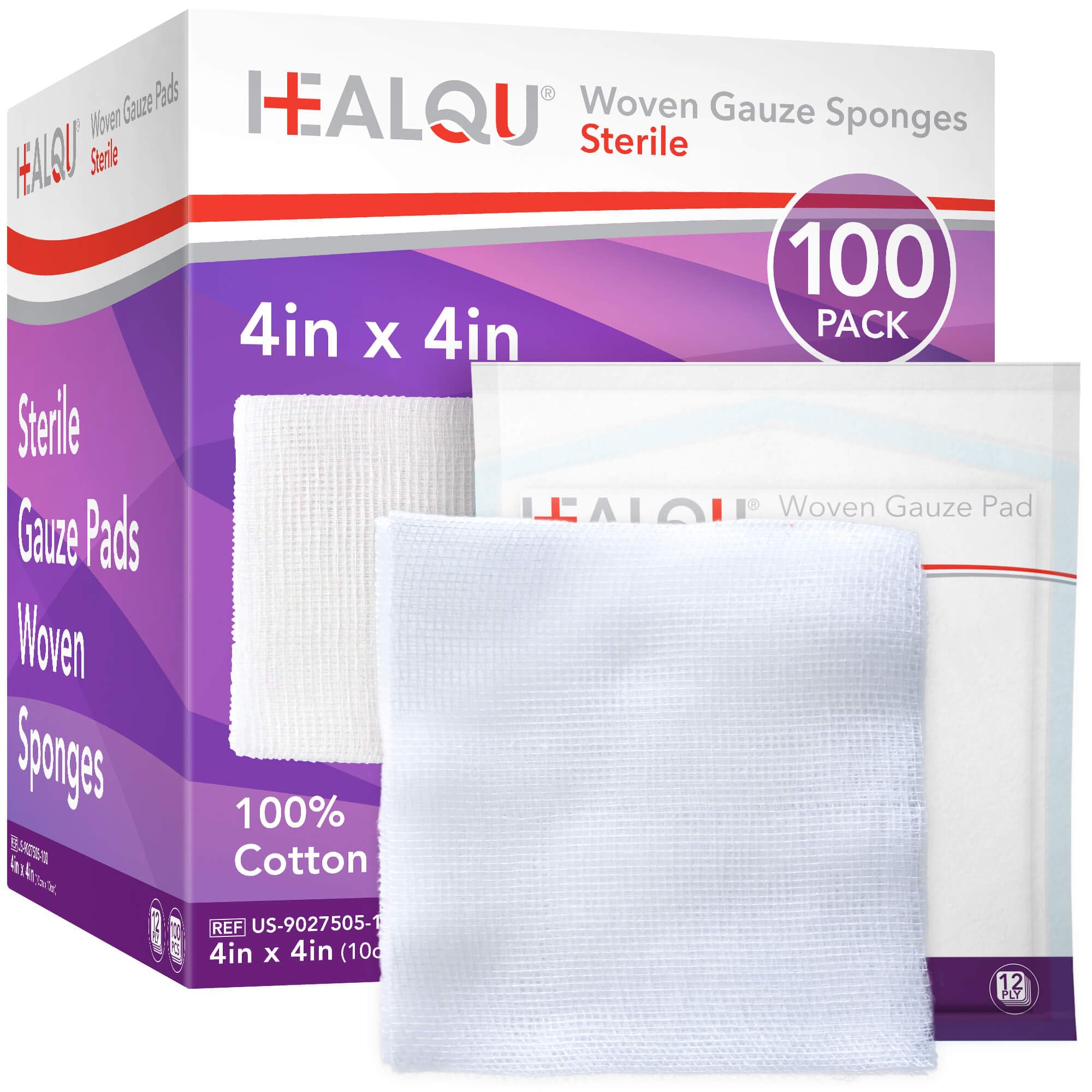 4x4 Large Sterile Gauze Pads - 50 Pack, 12-Ply Woven Cotton, Individually Wrapped Medical Gauze Sponges, Soft & Highly Absorbent Wound Dressings for First Aid Kits & Home Care by HEALQU — Amazon image 8