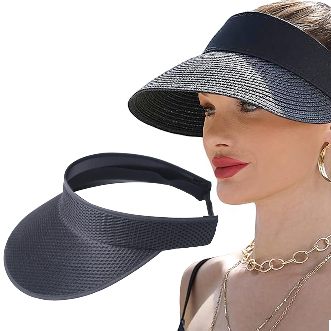 fully Uv Protection Straw Sun Visor Hats for Women| Wide Brim Hats for Summer| Beach Sun Hat for Travel, Sports and Outdoors (in, Alpha, M, Multicolor, M13)-picture-35