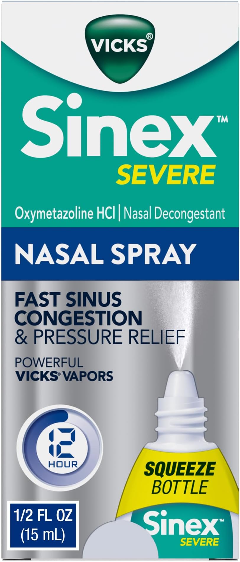 Sinex SEVERE, Nasal Spray, Original Sinus Decongestant for Fast Relief of Cold & Allergy Congestion, Sinus Pressure Relief, 0.5 Fl. Oz (Pack of 4)