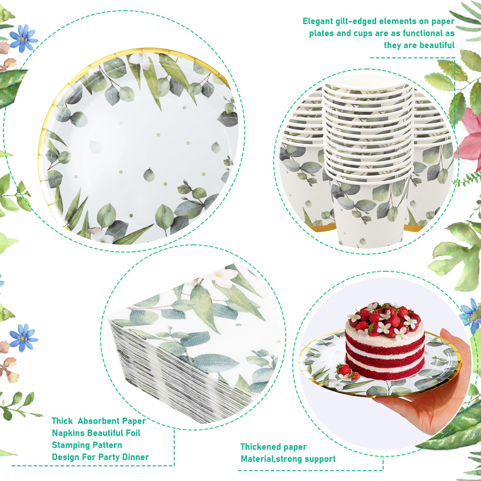 200 piatti di carta verde salvia – bicchieri e tovaglioli neutri per baby shower, per 50 ospiti, piatti usa e getta, per decorazione di compleanno, matrimonio, forniture per feste