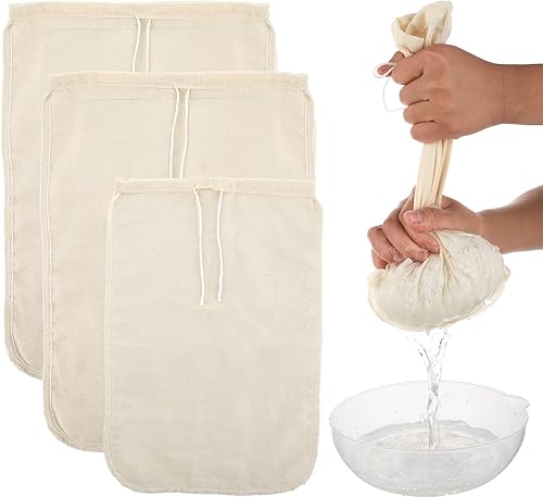 WLLHYF Paquete de 3 bolsas de algodón para leche y nueces, de malla fina, reutilizables, tela para queso, colador de yogur, bolsa de estopilla, disponible en Yaxa Venezuela