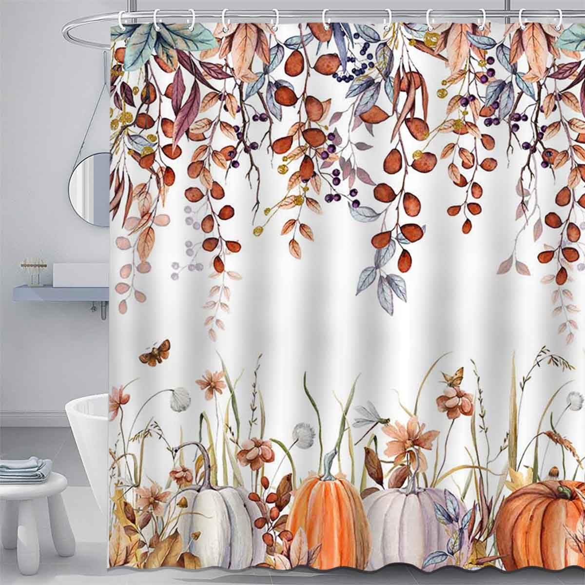 Amazon.com: Mocsicka Fall Shower Curtain Botanical Pumpkin Bathroom ...