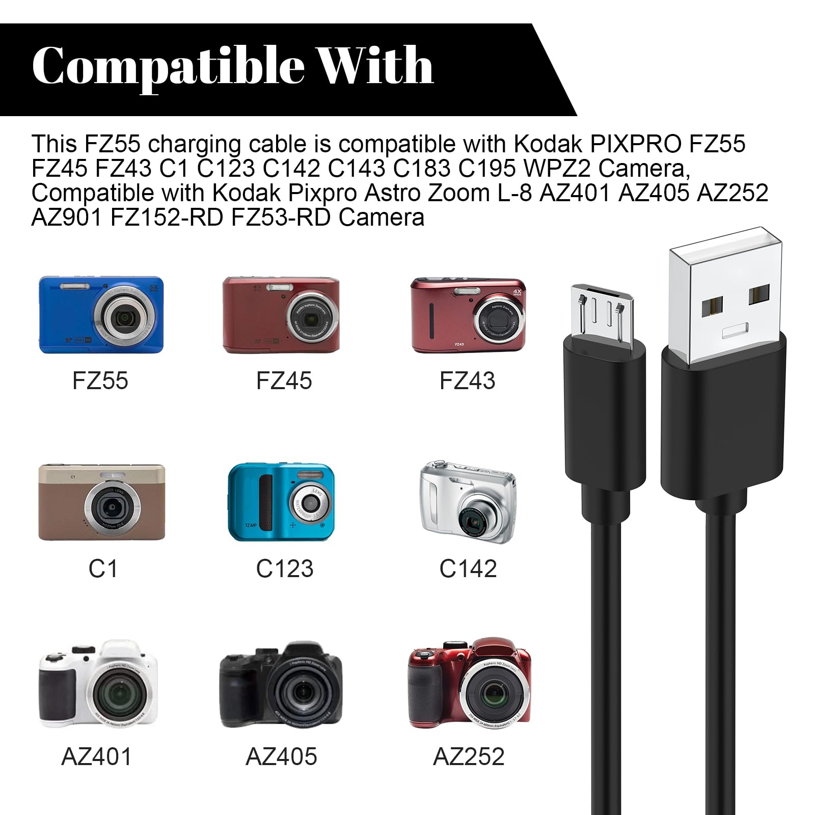 kodak PIXPRO fz55 充電コード・保護ケース付き Amazon.co.jp: Toxaoii USB充電ケーブル データ転送コード Kodak
