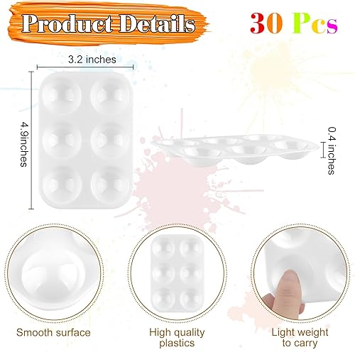 Miniatura 2 de Paquete de 30 bandejas de pintura de arte blanco de 6 pozos rectangulares para acuarela, bandeja de pintura para estudiantes y adultos, pintura,