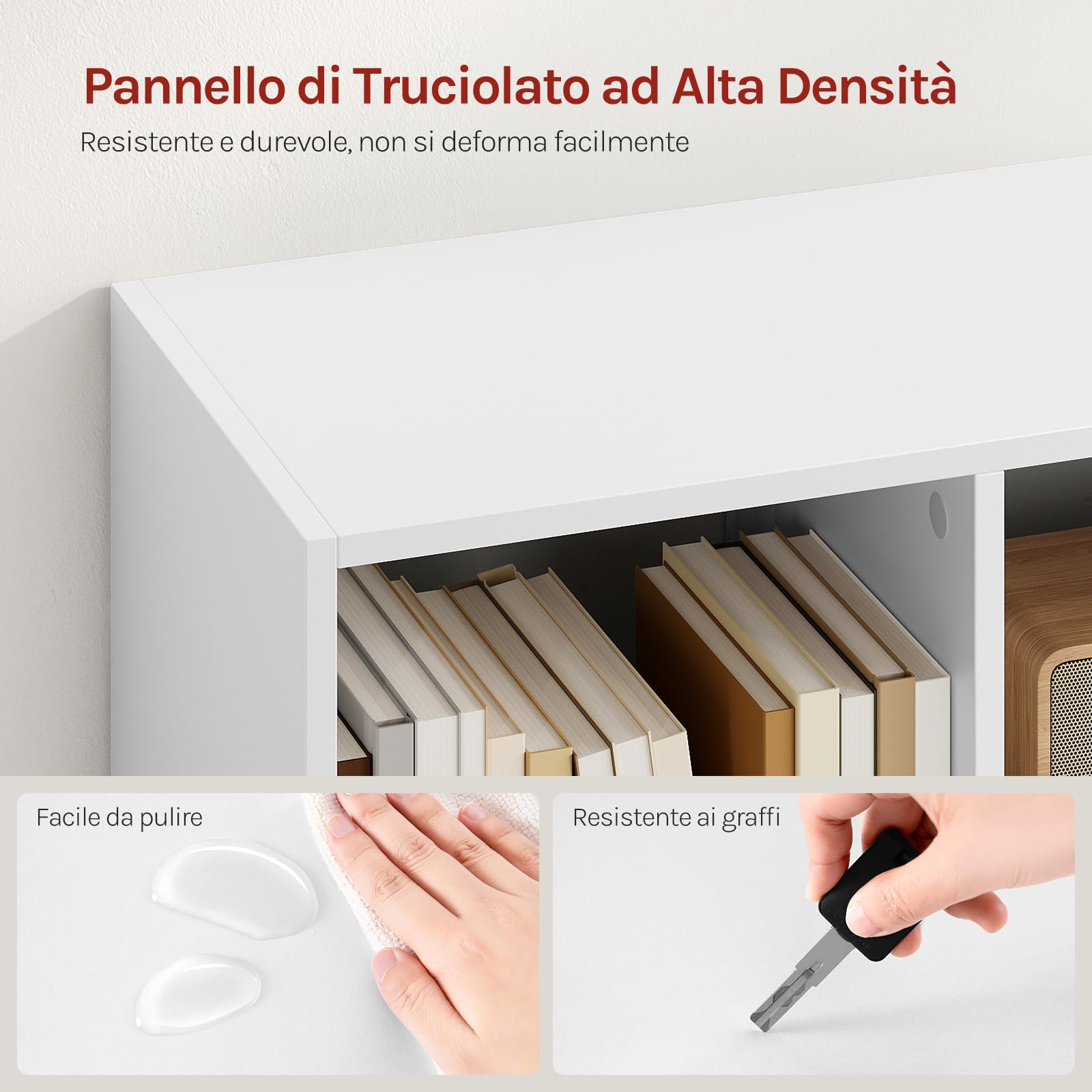 WOLTU Libreria Scaffale Espositore Bianca con 3 Ripiani Mobiletto in Legno 8 Cubi Aperti Armadio da Esposizione per Soggiorno Ufficio e Cameretta 98X30X100cm SK021cm