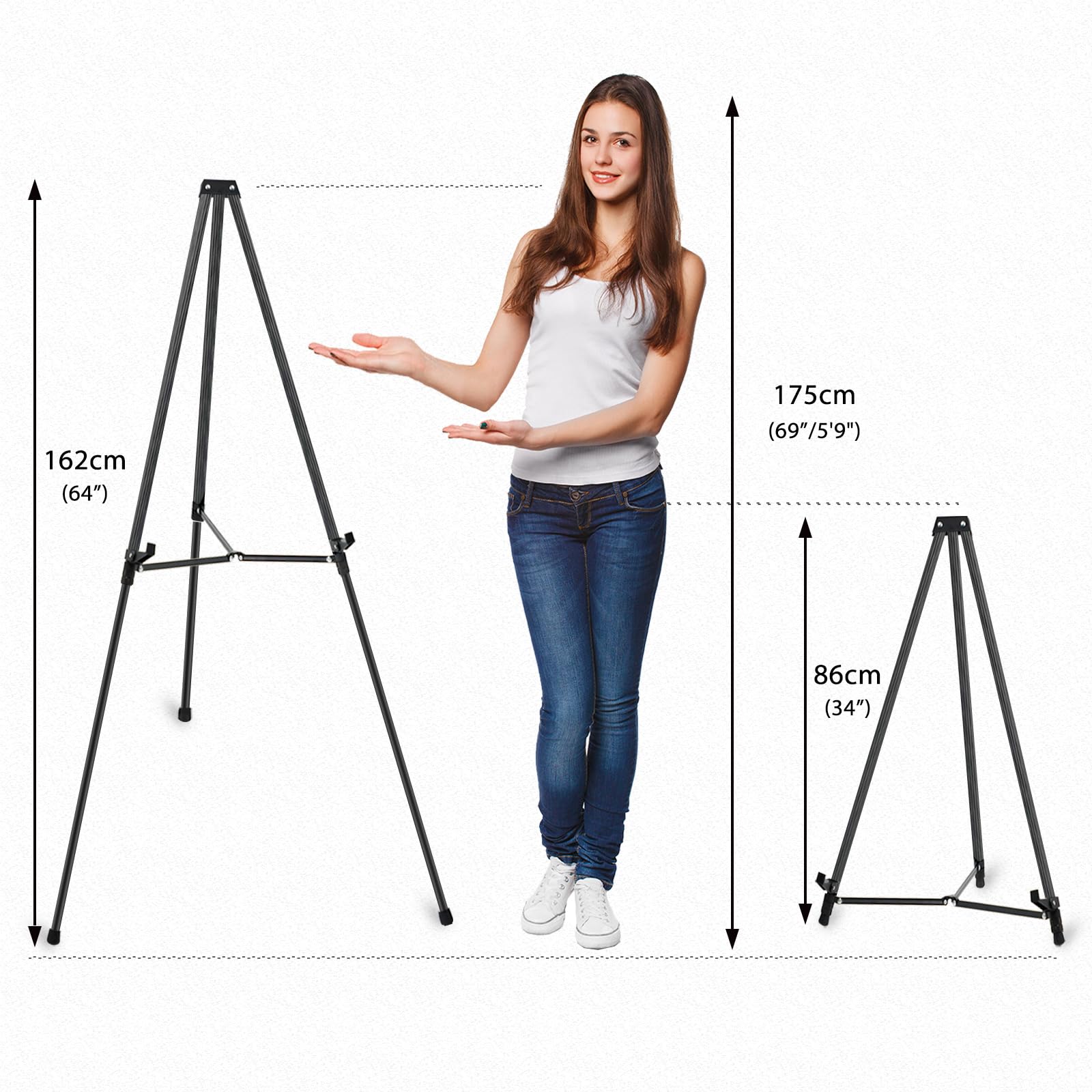 4 caballetes para exhibición, caballete telescópico de aluminio de 162 cm, caballete negro ajustable para pintura, obras de arte, lienzo, pizarra blanca, pósteres