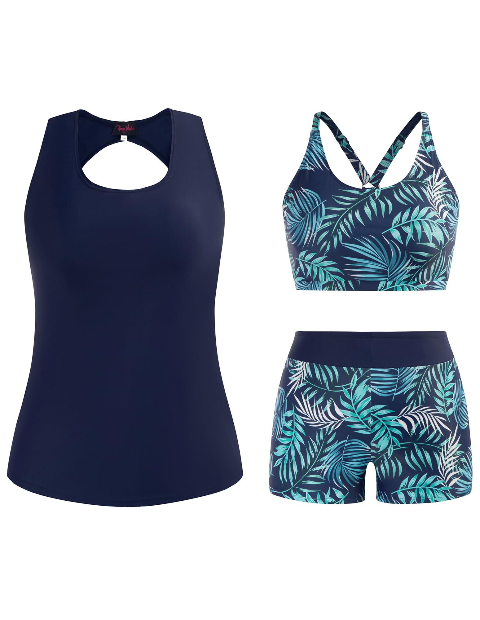 Hanna Nikole 3 Piece Tankinis Swimsuits for Women, Tummy Control Swim Bathing Suits, Athletic Plus Size Swimwear