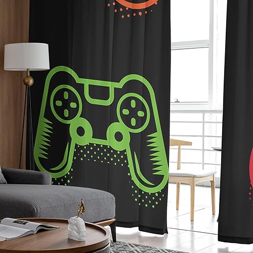 Miniatura 4 de AMZRicher Cortinas transparentes de videojuegos de 96 pulgadas de largo, juego de 2 paneles de 2 paneles, con mango de videojuegos colorido,