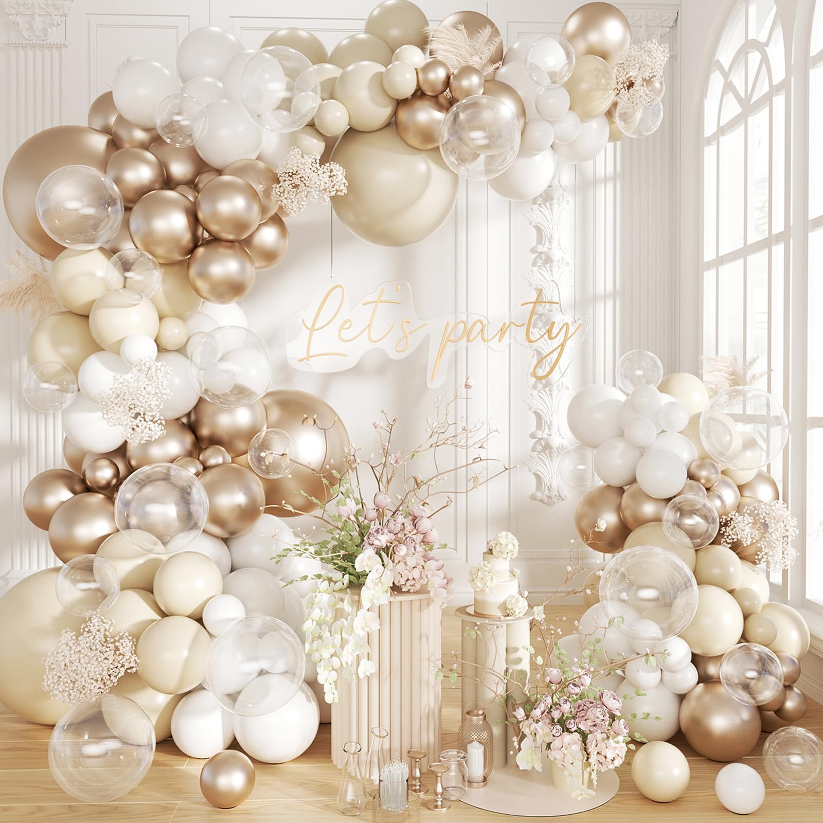 Champagne Gold Balloon Arch Kit - 105pcs White and Gold Balloon Arch Kit with Beige Nude Balloons, Birthday Balloons for Gender Reveal Baby Shower Decorations Neutral Christening Wedding Bridal Shower โ image 1