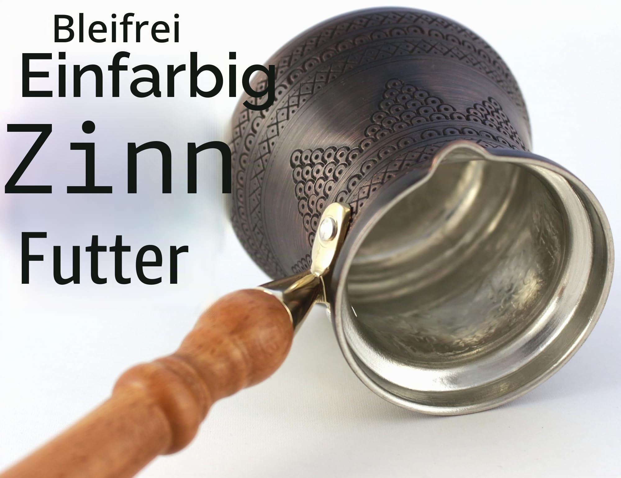 DEDE Copper,PCZ-Serie (groß, 3.5 ml) – dickstes massives Kupfer-Gravur/gehämmerte türkische, arabische Kaffeekanne mit Holzgriff, Herd-Kaffeemaschine Cezve Jezve Jazva Ibrik Briki (Antik)