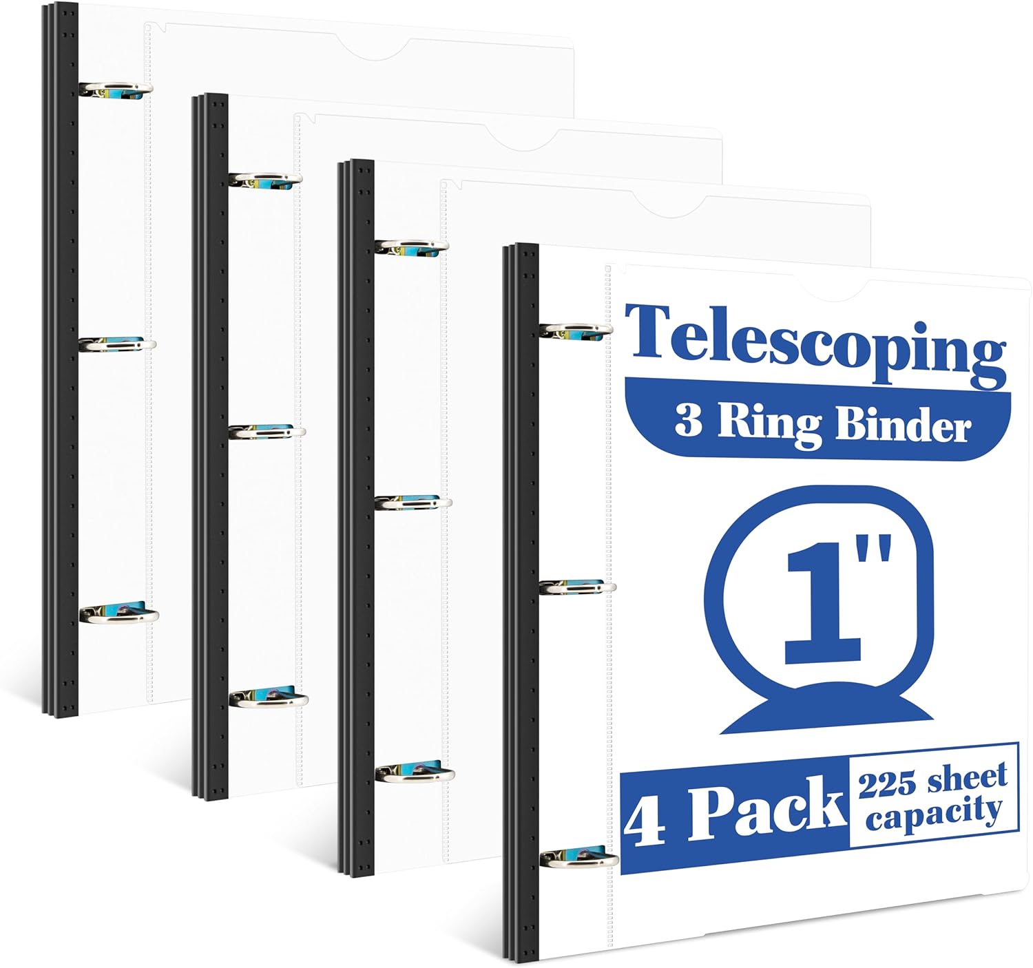 INFUN 1 Inch Telescoping 3 Ring Binder 4PCSWhite
