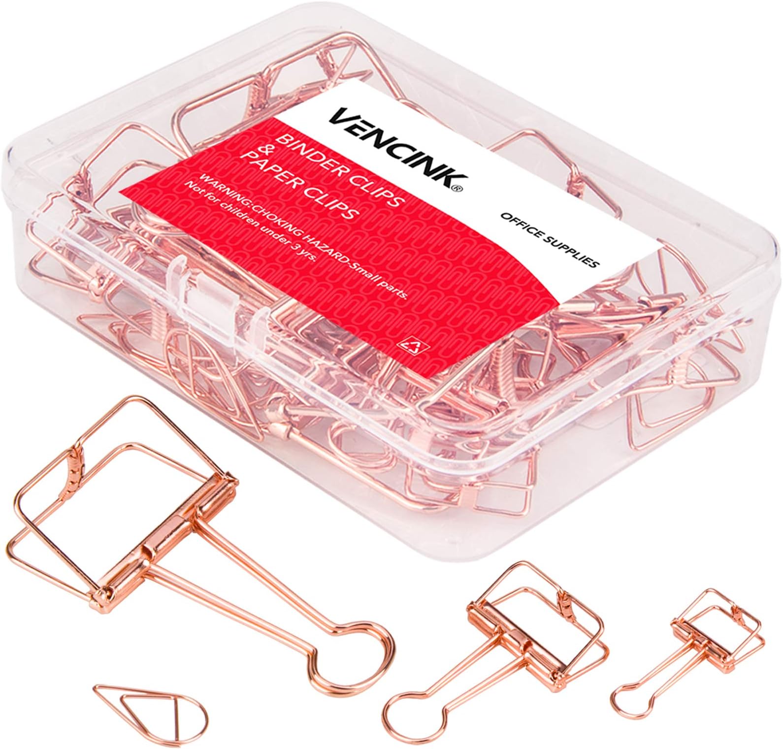 Rose Gold Binder Clips and Paper Clips Set (Assorted Sizes)