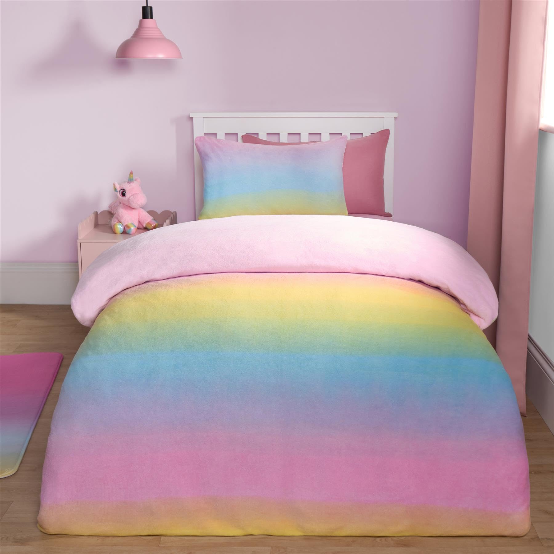 OHS Ombre Fleece Duvet Cover Pillowcase Quilt Rainbow Bedding Set SoftDouble from B&Q