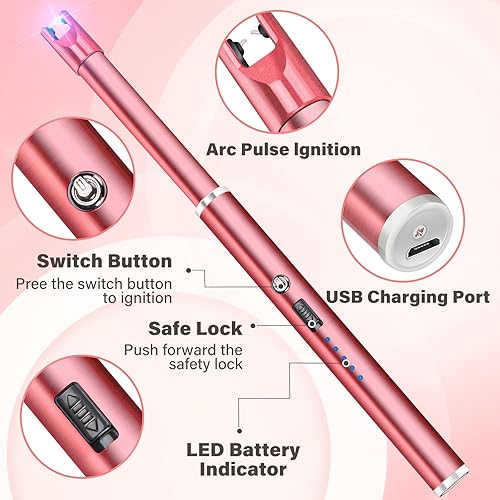 Miniatura 8 de Navpeak Encendedor de velas de cuello largo a prueba de viento, encendedor eléctrico de arco para estufa, chimenea, barbacoa, parrillas de cocina