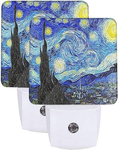 Futterya Van Gogh - Juego de 2 lámparas de decoración con sensor automático con sensor automático de pintura al óleo de Van Gogh
