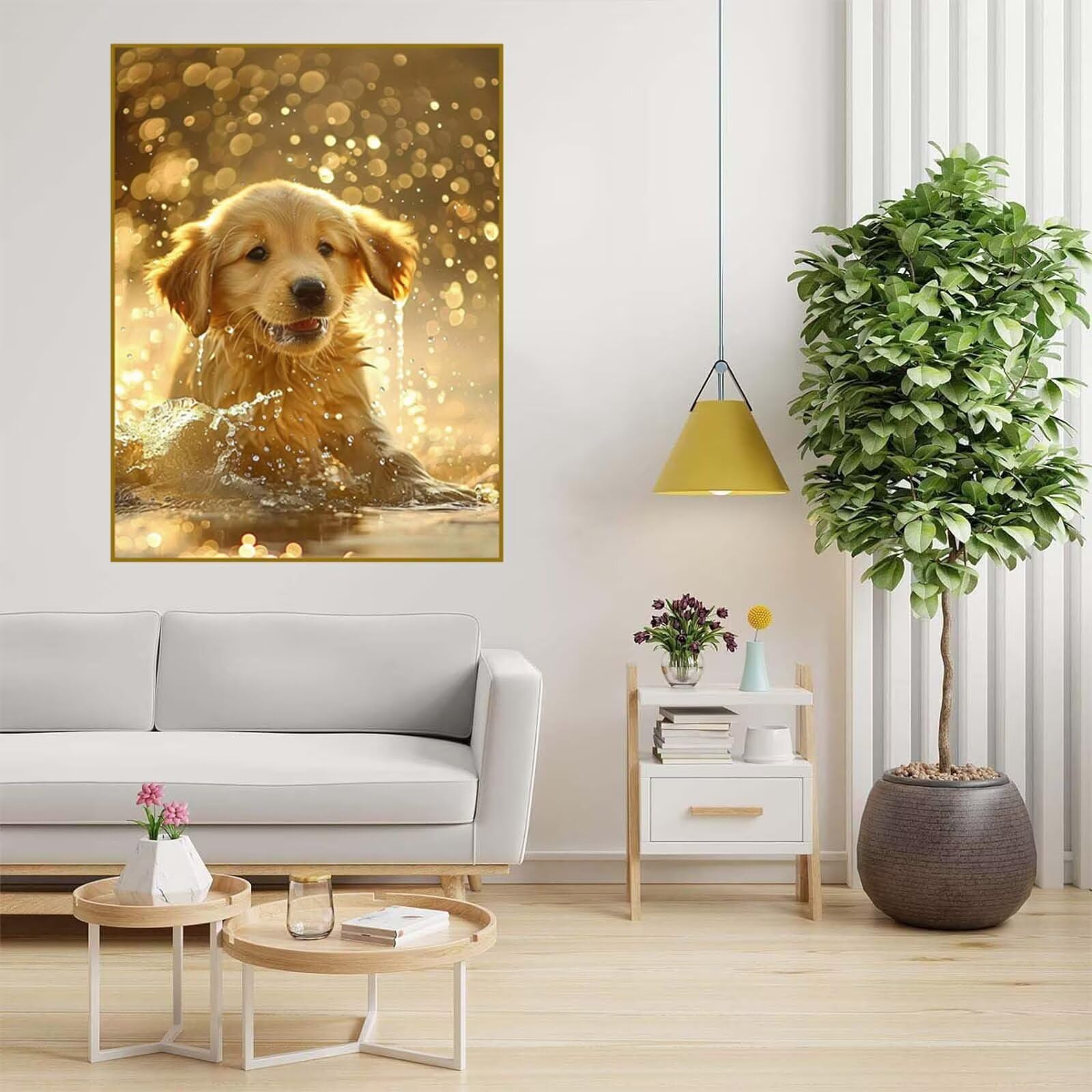 Diamond Painting Hund Malen Nach Zahlen Erwachsene, 5D Diamant Painting Bilder Tier Diamond-painting Mosaikherstellung Bastelset Kinder ab 6 Jahre, Deko Wohnzimmer, Mädchen Geschenke 80x110cm 6X-703