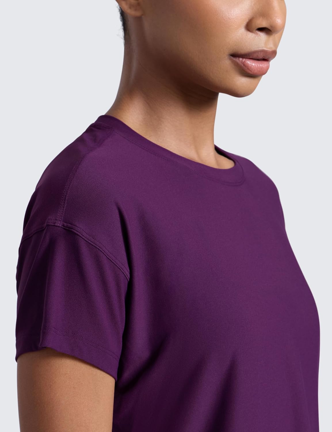 CRZ YOGA Cloudweight High Neck Workout Tops for Women Basic Athletic Lightweight Short Sleeve Shirts Loose Running T-Shirt - Image 4
