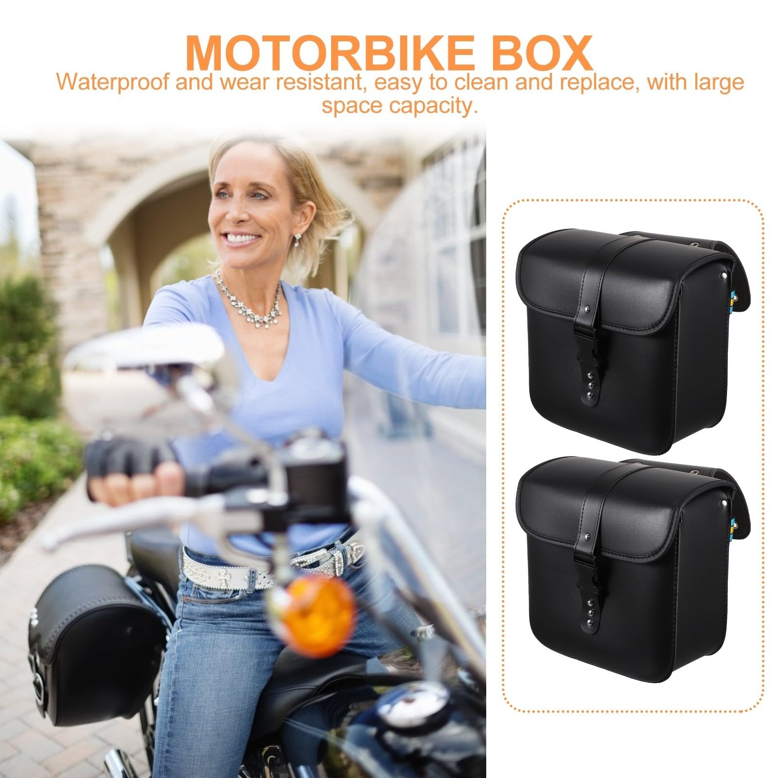 Borsa Laterale per Moto Nero in Pu, Facile da Pulire | Corda, Facile da Montare e Smontare, Portatile, per Motorbike, Pratica per Uso Quotidiano