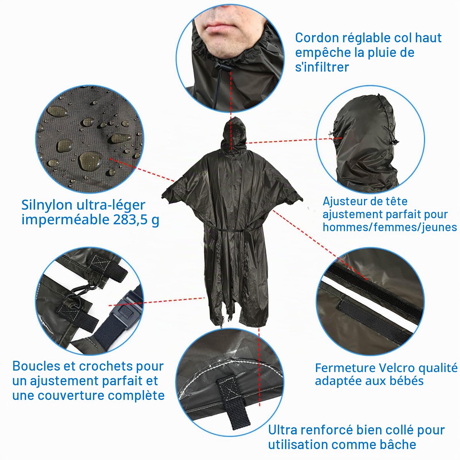 onewind Poncho de pluie à capuche ultra léger pour sac à dos