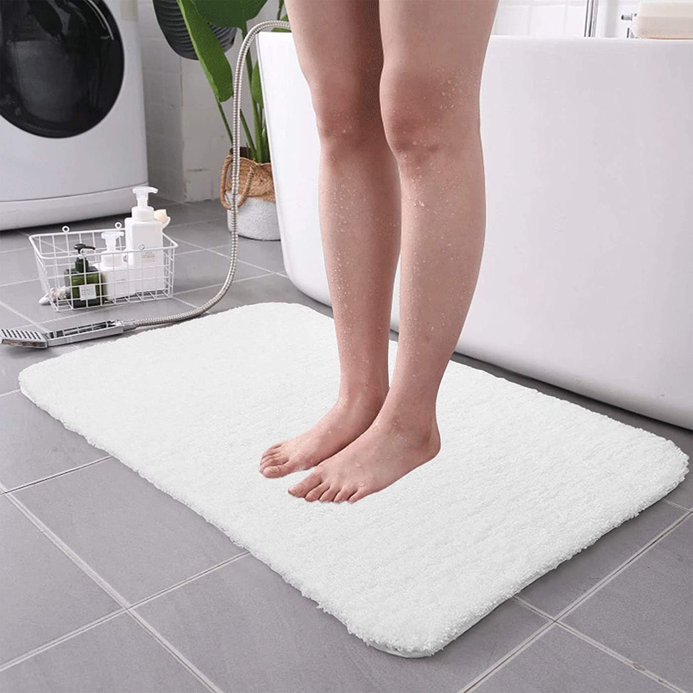 ZLZNX Badematte rutschfest Badvorleger Weicher Flauschige Mikrofaser Badezimmerteppich Badteppich Wasserabsorbierende Antirutsch Maschinenwaschbare,Weiß,50 * 120CM