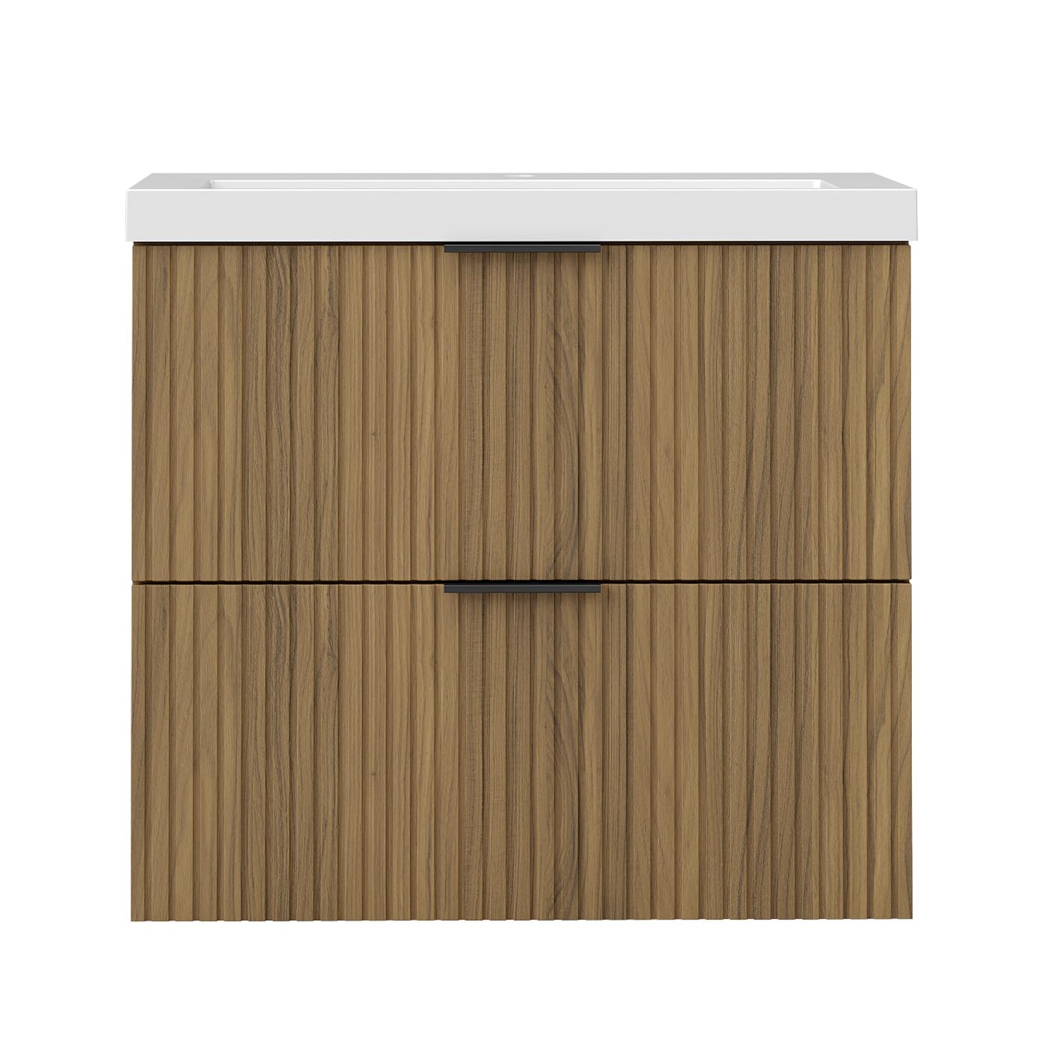 AICA Ensemble Meuble Salle de Bain 60cm avec Simple Vasque - 2 tiroirs Effet Noyer