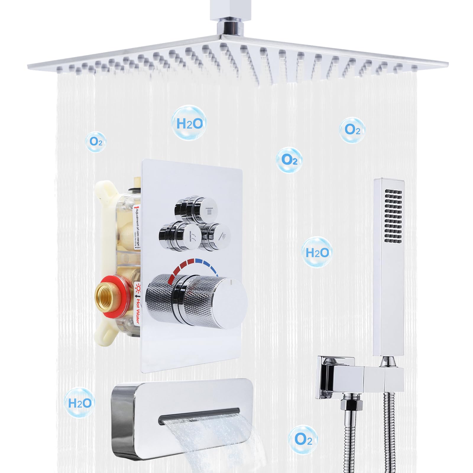 Ensemble de douche 3 sorties simultanées fini chrome anti-baisse de pression
