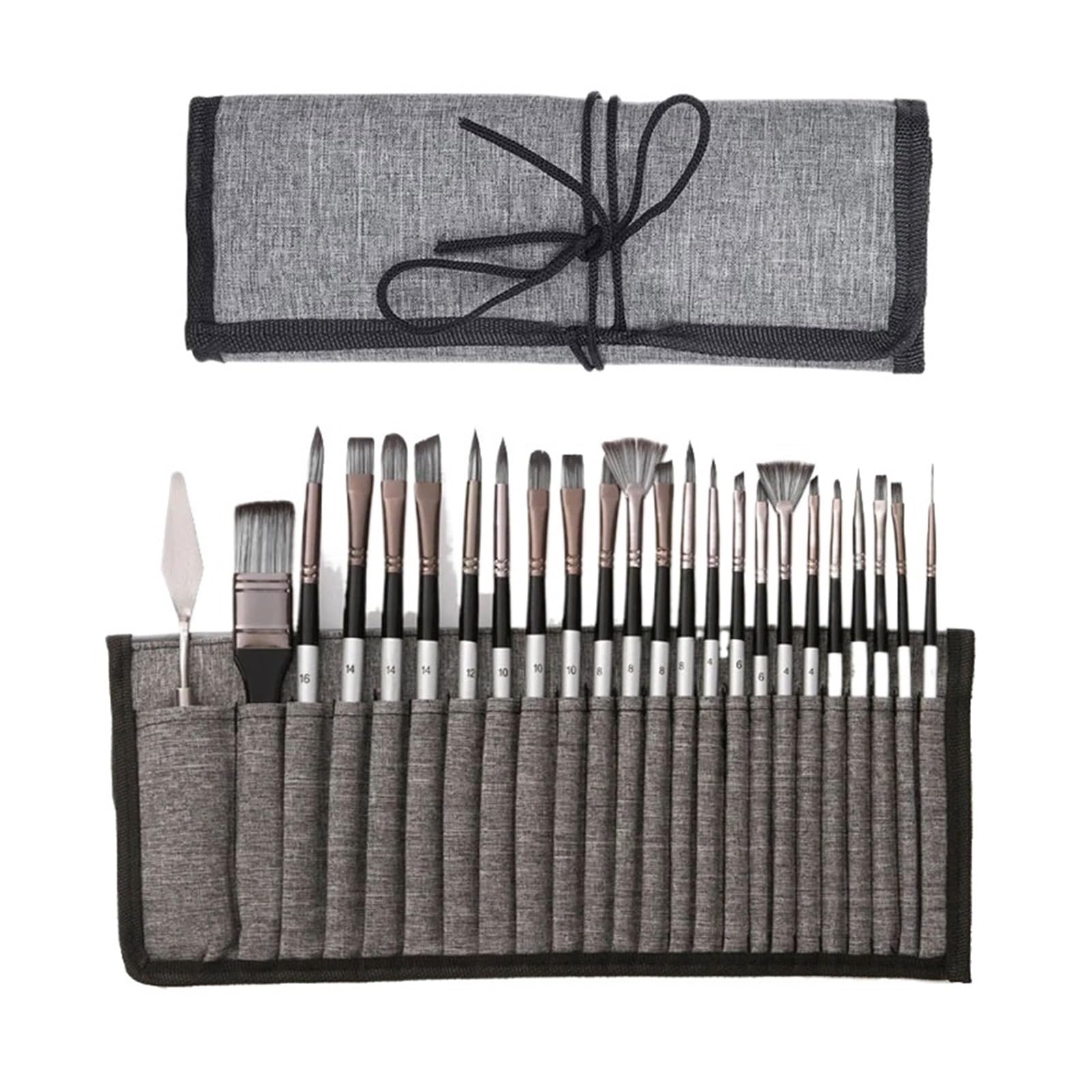 Ensemble de pinceaux Peinture d'artiste 24 pièces-Assortiment Plats, Ronds, en éventail et détail à Poils Souples, Bois Ha