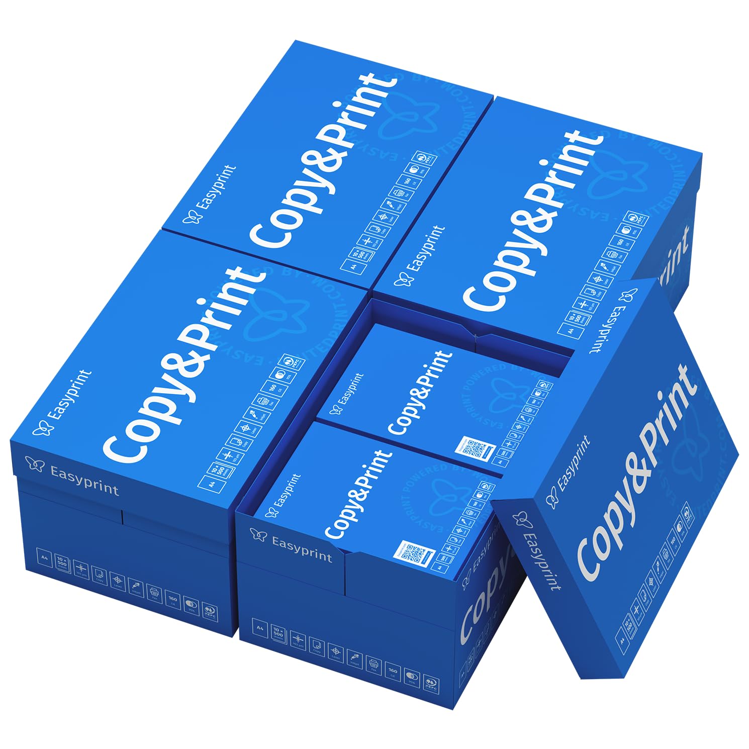 Easyprint Papel multiusos para impresora, Folios A4, 20.000 Hojas, 40 Paquetes de 500, Color blanco brillante CIE 160, PEFC