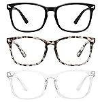 MEETSUN Blue Light Blocking Glasses, Anti Eye Strain Headache (Sleep Better),Computer Reading Glasses UV400 Transparent Lens (Black+Leopard+Clear, 53)
