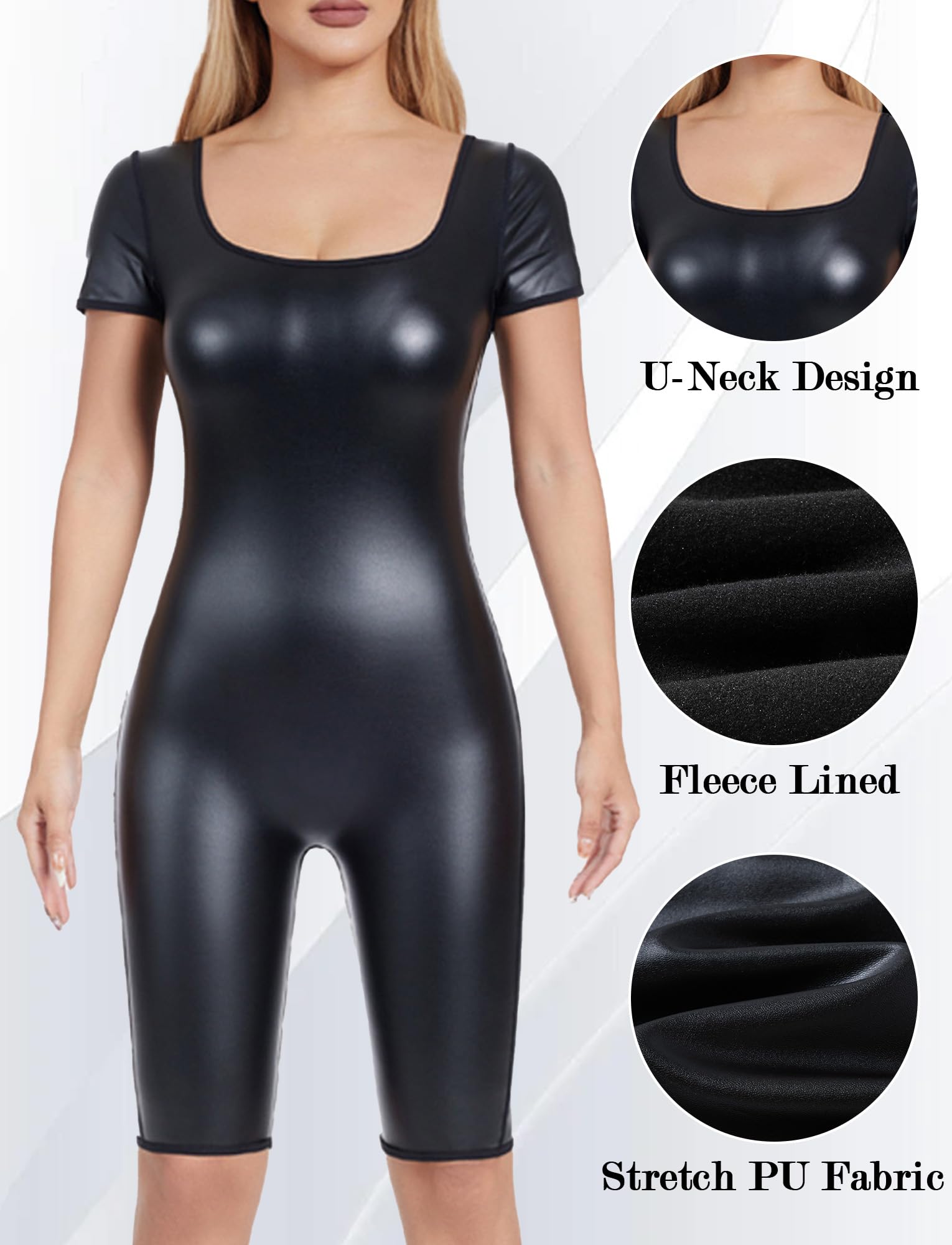 Damen Sexy Bodysuit Leder Jumpsuit Playsuit Festival Outfit Body Bauchweg Kostüm Rave Party S-4XL