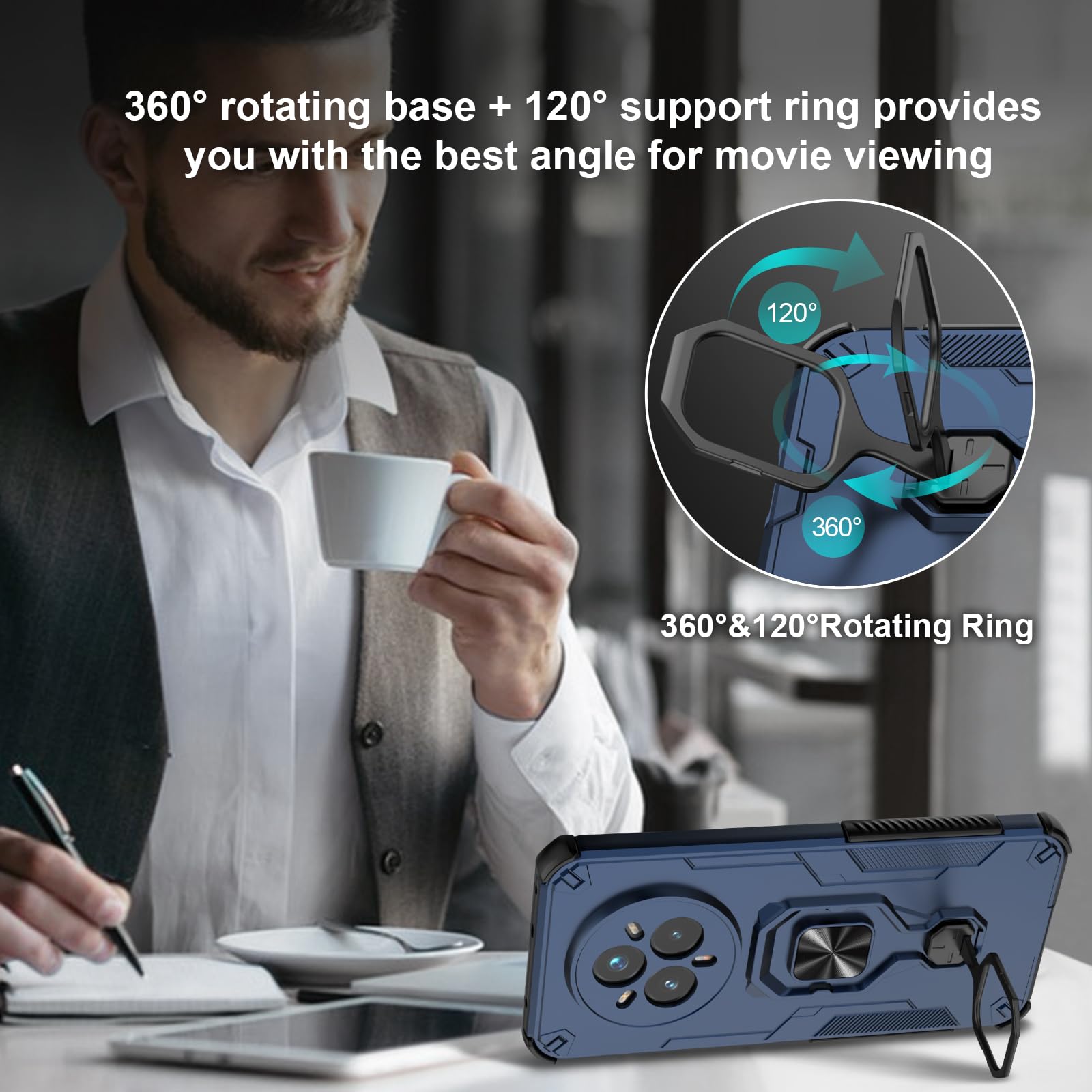Funda para CMF Phone 2 Pro, Carcasa Antigolpes con Soporte anular metálico, Case Protectora de Grado Militar, Negro — view 402